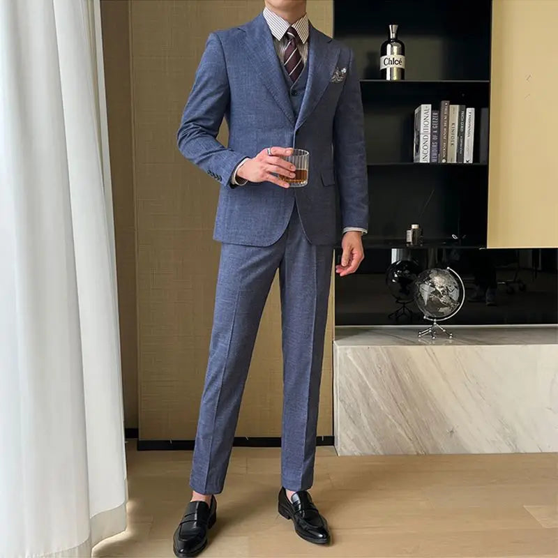 Threebooy  Retro Double Breasted Suit For Men British Style Slim Fit Flowing Handsome Tuxedos For Men 2 Piece Set Business Commuting