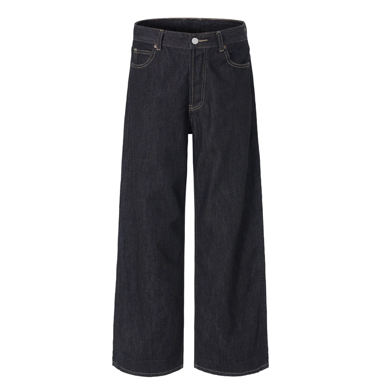 Threebooy Non-fading Original Color Jeans Men's High Quality Loose Straight Denim Pants Classic American Retro Wide Leg Autumn Trousers
