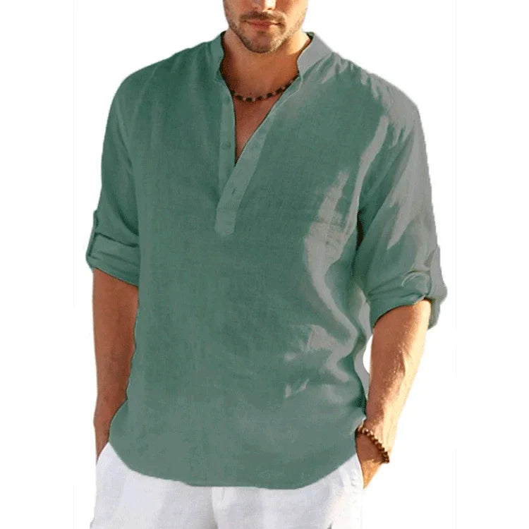 Threebooy  New Linen Shirt Men Brief Breathable Comfy Solid Color Long Sleeve Loose Harajuku Casual Blouse Hawaiian Shirts
