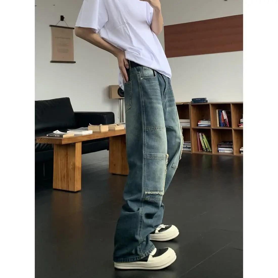 Threebooy American street men and women spring and autumn straight tube washed workwear jeans for couples loose retro casual pants y2k