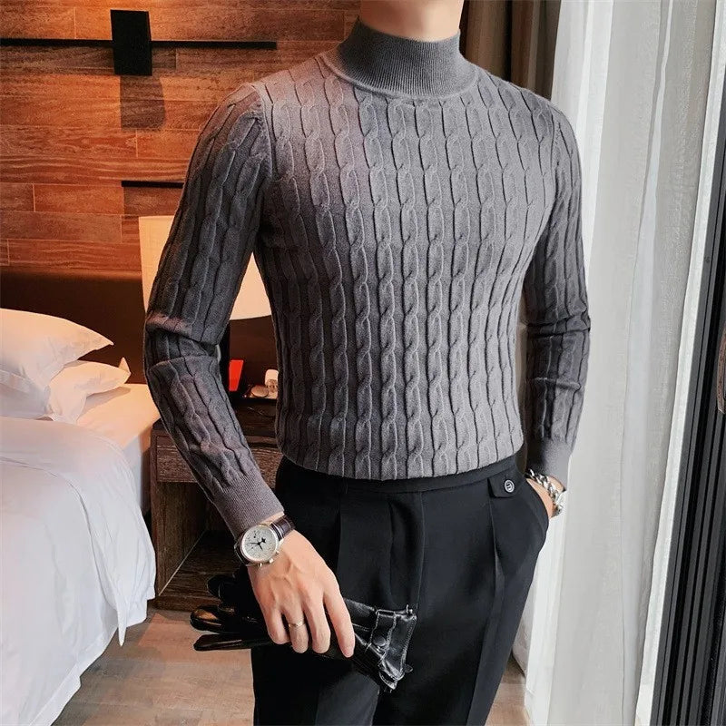 Threebooy Men's Korean Review Clothes Light Luxury Slim Knit Pullover Sweater Long Sleeve Streetwear Leisure Basic Shirts Fashion Knitwear