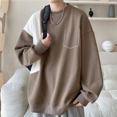 Threebooy  Fall Spring Color Block Loose Crew Neck Sweatshirt Women Casual Long Sleeve Pullover Tops