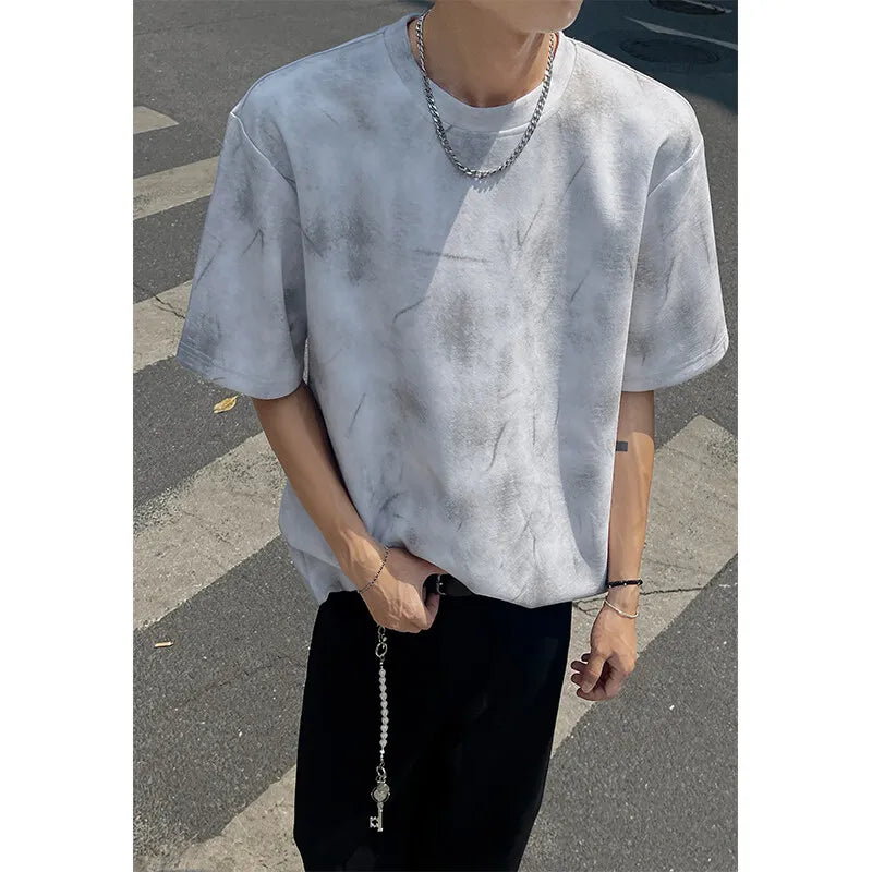 Threebooy  Men Loose Fit Tie Dye Short Sleeve Round Neck T-Shirt Summer Fashion Casual Streetwear Soft Breathable Oversized Tee Comfy Y2K