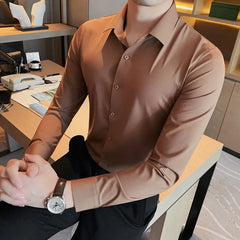 Threebooy Autumn New Solid Long Sleeve Dress Shirt Men Clothing Simple Slim Fit Casual Formal Wear Office Blouse Homme Hot Size S-4XL