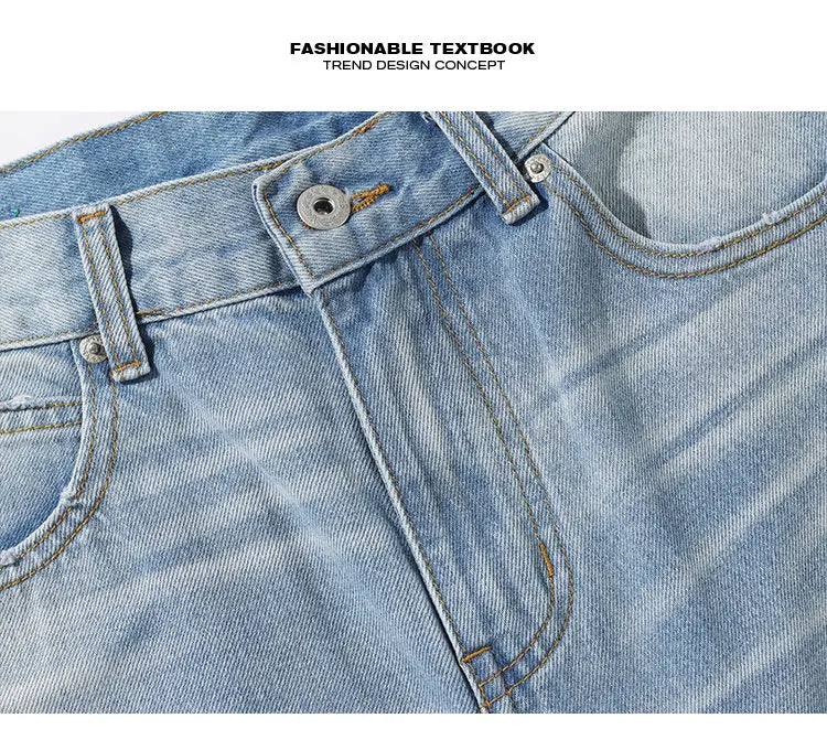 Threebooy Mens Classic Straight Light Blue Washed Denim Jeans M-5XL 7 Size Options Big Tall Multiple Fit Vintage Wash Large Size