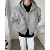 Threebooy Black Gray Shoulder Pad Hoodies Men Fashion Casual Cardigan Sweatshirt Mens Streetwear Korean Loose Zipper Hooded Hoodie Men