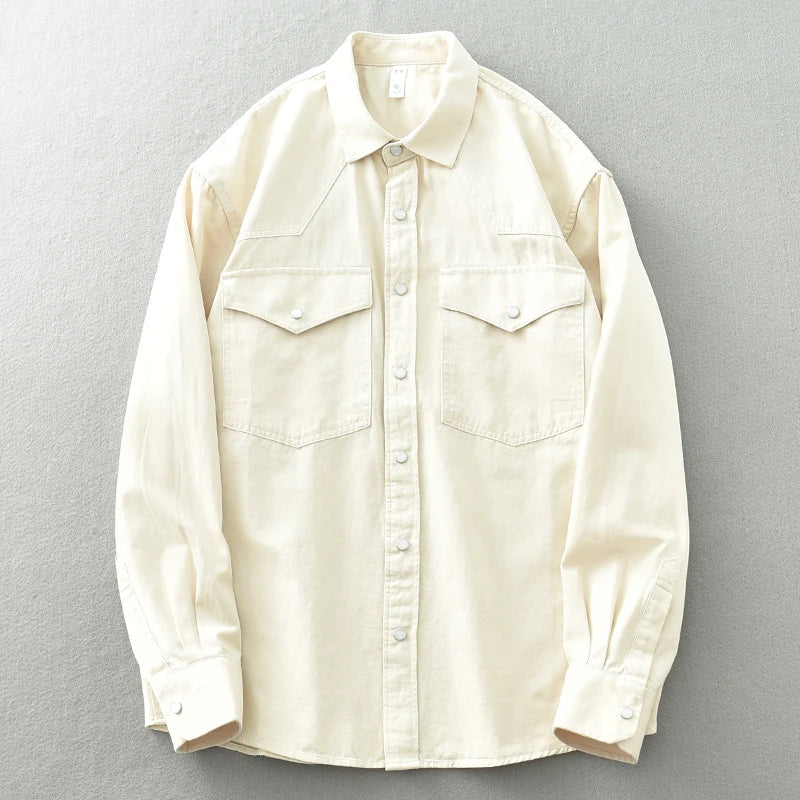 Threebooy Retro Washed Cotton Men's Shirts Spring Long Sleeve American Casual Blouses for Fashion Youth Man Work Wear Daily Tops