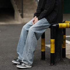 Threebooy  Men's Casual Jeans Wide Legs Vintage Loose Trousers Fashionable Comfortable Straight Washed Streetwear Male Denim Pants