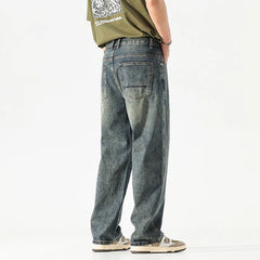 Threebooy  Wide Leg Jeans Men Baggy Pants Summer Straight Cut Loose Retro Blue Denim Pants Streetwear Fashion Pockets Vintage Man Clothes