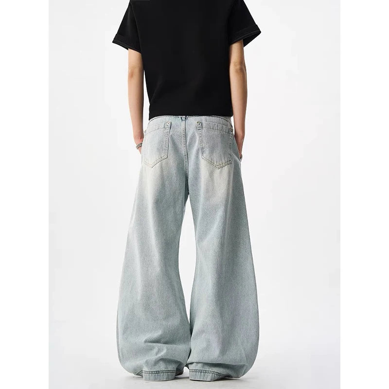 Threebooy Men's Blue Y2k Baggy Jeans Harajuku Aesthetic Japanese 2000s Style Oversize Denim Trousers Vintage Jean Pants Trashy Clothes