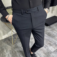 Threebooy Korean style Fashion Striped Suit Pants for Men Formal Business Dress Pants Korean Slim Fit Classic Casual Trousers 36 38