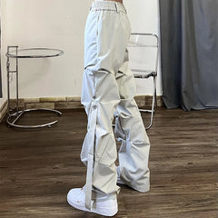 Threebooy High Street Pleated Overalls Men's Pants Fashion Loose Straight Button Casual Male Trousers Solid Color Darkwear