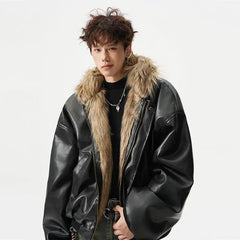 Threebooy Autumn Winter High-end Winter Jacket New Style Fur Double-sided Integrated Leather Handsome Imitation Leather Fashion Jacket Men