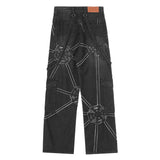 Threebooy Oversized Hip Hop Wide Leg Jeans Men Y2k Punk Graphic Straight-leg Loose Trousers Black Cool Rap High Street Baggy Denim Pants