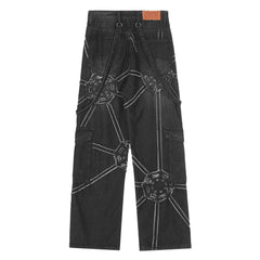 Threebooy Oversized Hip Hop Wide Leg Jeans Men Y2k Punk Graphic Straight-leg Loose Trousers Black Cool Rap High Street Baggy Denim Pants