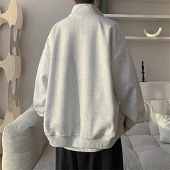 Threebooy Spring Autumn Men's Stand Collar Cardigan Hoodies Solid Color Loose Hoodie Outerwear Men Fashion Double Zipper Casual Jacket 5XL