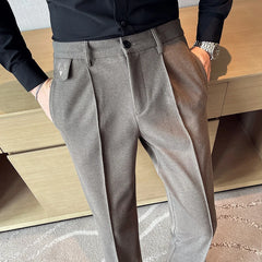 Threebooy  Autumn Winter New Business Suit Pants Men Casual Formal Slim Fit Classic Office Woolen Straight Trousers Male Pants 28-36