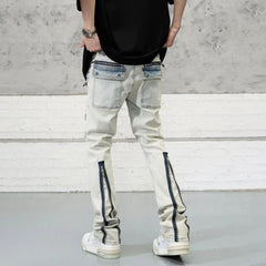 Threebooy  Vintage Multi-pocket Baggy Jeans American Style Men's Design Sensibility Zipper Yellow Muddy Trousers Waist Hipster Fashion