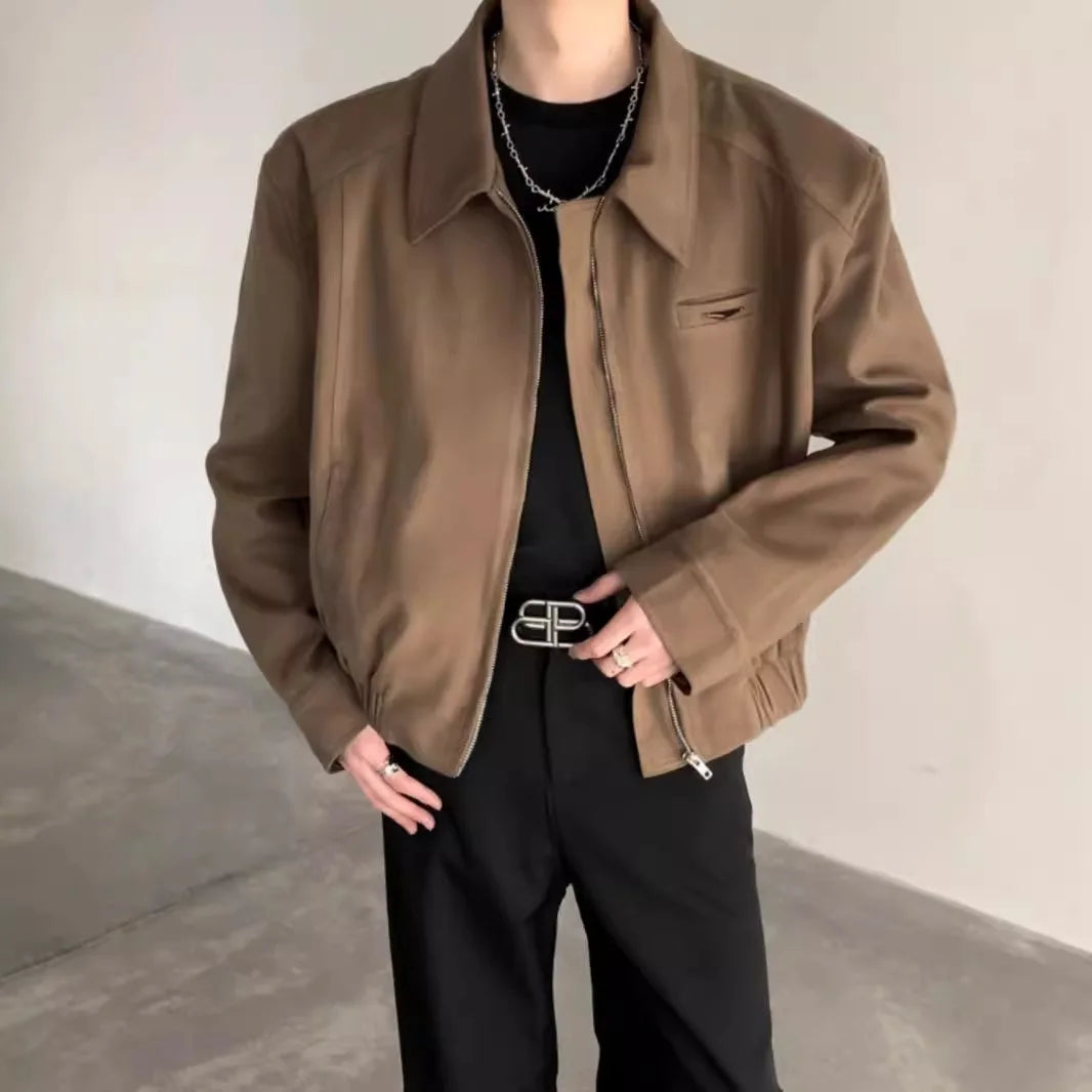 Threebooy  Short Jacket Men's Autumn Winter Handsome American Shoulder Pad Coat High-end Lapel Baseball Uniform