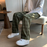 Threebooy Men Checkered Casual Pants Loose Straight Corduroy Pants Sweatpants Man Fashion Streetwear Spring New Hip Hop Trousers