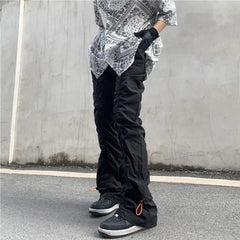 Threebooy New Black Wrinkle Pants Man Harajuku Punk Men's Streetwear Hip Hop Fashion Clothing Casual Tactical Trousers Y2k Goth Flared