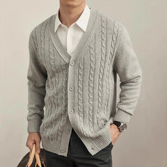 Threebooy New Men Luxury Knitted Cardigan Jacket Fashion V Neck Button Sweater Long Sleeve Streetwear Leisure Premium Coat Autumn Knitwear