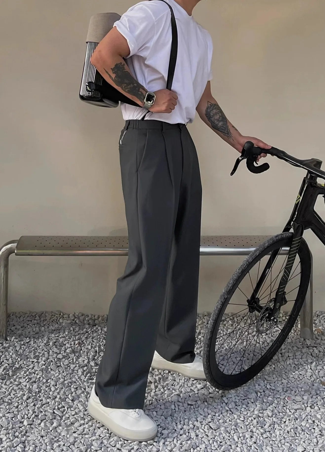 Threebooy Gray Suit Pants Men Fashion Business Society Mens Dress Pants Korean Loose Straight Pants Mens Office Formal Trousers M-2XL