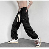 Threebooy Baggy Cargo Pants Men Streetwear Y2k Trousers New Rivet Pleated Casual Pants Wide Leg Muti-Pockets Grey Black Fashion Clothing