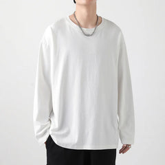 Threebooy  Autumn Men's Casual Long Sleeve T Shirt Plus size Sweatshirts Male Korean Fashion Oversized Tees Clothes Blue Y2K Tshirt