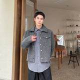 Threebooy Men's Clothing 2024 Spring Autumn Loose Lapel Short Style Coat Korean Streetwear Single Breasted Wool Jackets For Male