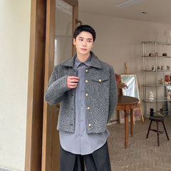 Threebooy Men's Clothing 2024 Spring Autumn Loose Lapel Short Style Coat Korean Streetwear Single Breasted Wool Jackets For Male