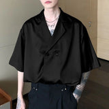 Threebooy Niche Cuban Collar Short Sleeve Shirt Men Summer Thin Design Ice Silk Drape Shirts Korean Fashion Satin Blouse Unisex Streetwear