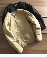 Threebooy Men's Parkas Thick Cotton Coat Jacket Autumn Winter Retro Women Jackets V-neck Long Sleeves Pockets Single-breasted Tops