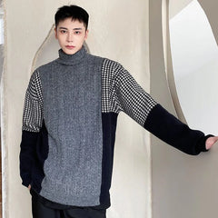 Threebooy Fashion Menswear Thickened Plaid Color Block Patchwork Chic Sweater New Loose Warm Autumn Winter Knitting Pullovers