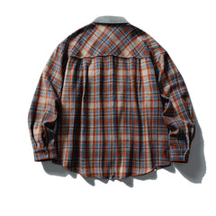 Threebooy Vintage Plaid Cargo Shirts Mens Streetwear Hip Hop Long Sleeve Shirt for Men Harajuku Loose Japan Style Casual Blouse Coats Male