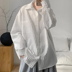 Threebooy New fabric Long-sleeved Shirts Men Korean Comfortable Blouses Casual Loose Single Breasted Textured Mens shirt Harajuku