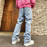 Threebooy Jeans High Street Y2K Heavy Industry Washed and Pressed Denim Loose Straight Tube Trousers Casual Versatile Hip Hop Street Trend