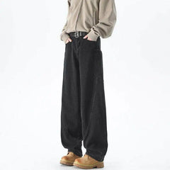 Threebooy  New Streetwear Loose Bent Knife Jeans Men Korean Style Fashion Straight Wide Let Pants Men's Women Black Blue Denim Pants