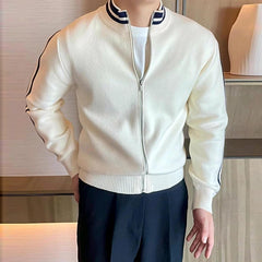 Threebooy  New Korean Fashion Men Cardigan Coat Light Luxury Trendy Knit Zipper Long Sleeve Sweater Jackets High Quality Patchwork Knitwear