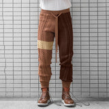 Threebooy Mens Color Block Casual Knitted Pants Autumn Winter Genderless Fashion Trend American Contrast Color Ribbed Cuff Trousers Unisex
