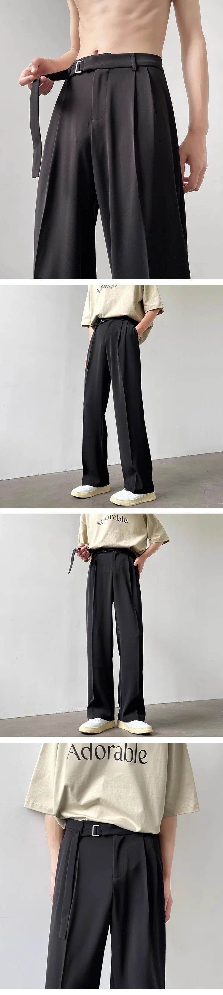 Threebooy Casual suit Pants Men's Autumn Japanese Light Luxury Draped Trousers Loose-fit Straight-leg Versatile Wide-leg Long Pants