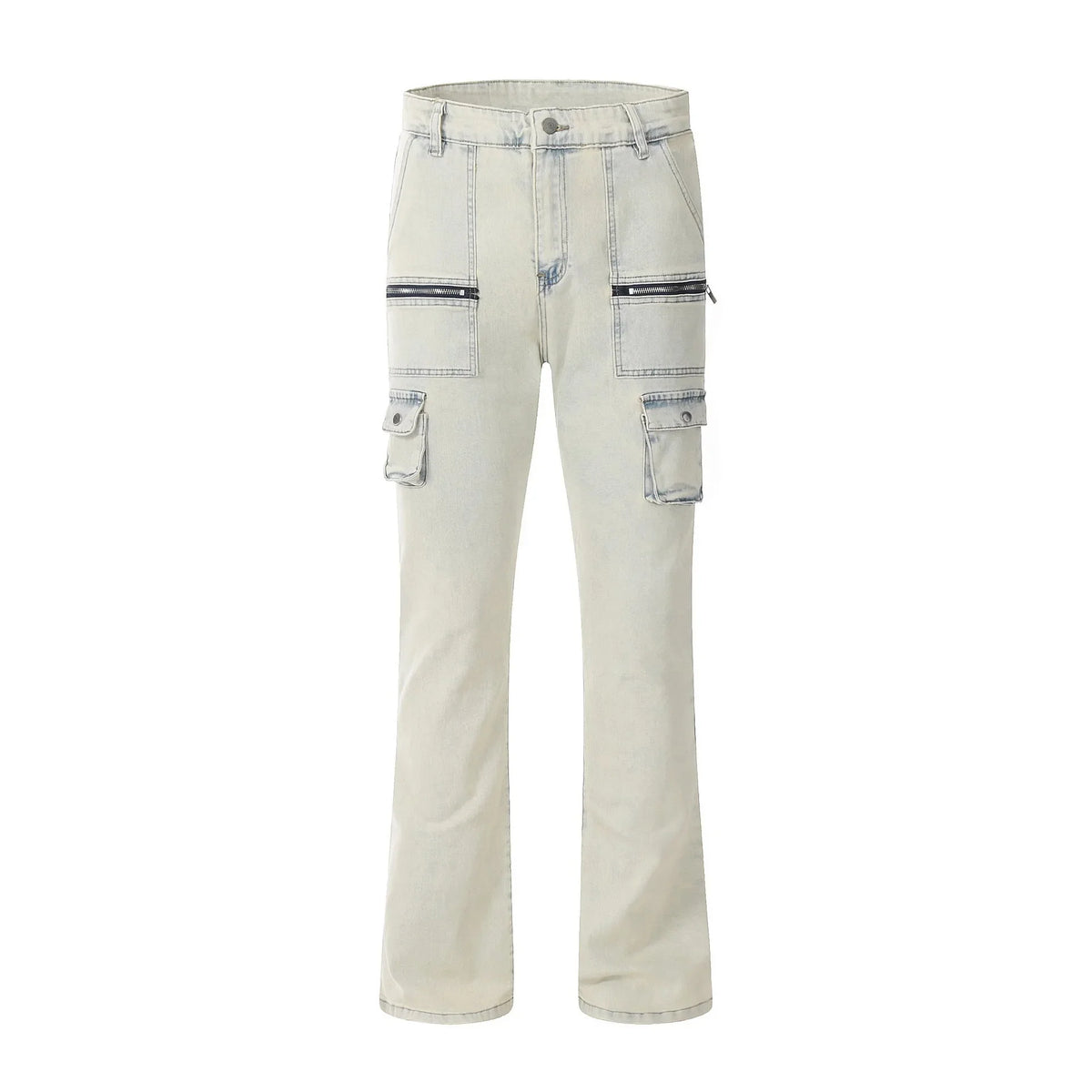 Threebooy  Vintage Multi-pocket Baggy Jeans American Style Men's Design Sensibility Zipper Yellow Muddy Trousers Waist Hipster Fashion