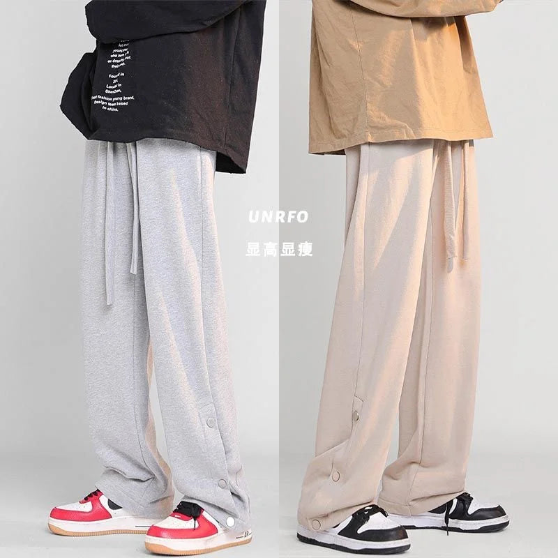 Threebooy Breasted Design Slit Men's Casual Pants Spring And Autumn Sports Wide-leg Trousers Four Seasons Solid Color Men's Work Pants