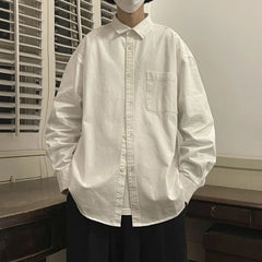 Threebooy New Men Luxury Korean Style Shirts Casual Long Sleeve Drapped Solid Color Button-down Cardigan Fashion Japanese Blouse 2025 New