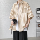 Threebooy Half Sleeve Shirts Men Casual Stripe Shirts Streetwear Oversize Blouses Single Breasted Male Clothing Harajuku Summer