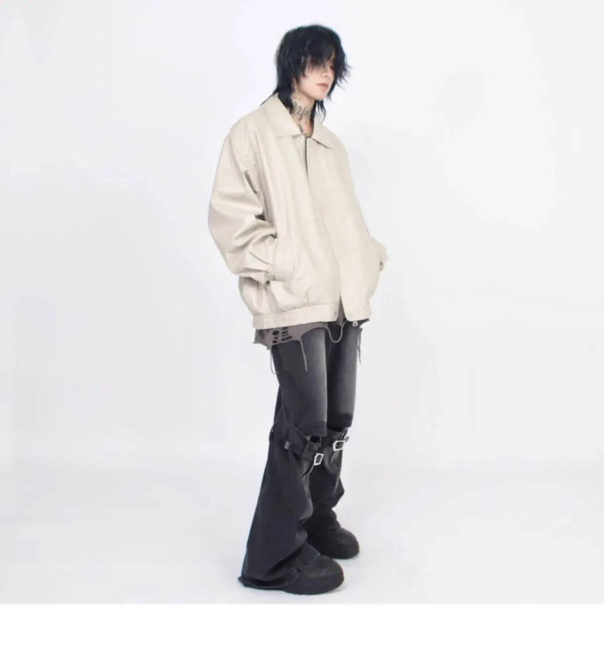 Threebooy Japanese Street Hot Casual Jacket American Fashion Loose Versatile Lazy Style Spring Autumn Leather Jacket Long-sleeved Coat Men
