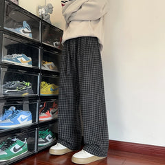 Threebooy Autumn Woolen Pants Men Oversized Fashion Retro Plaid Pants Men Streetwear Hip-hop Loose Wide Leg Pants Mens Vintage Trousers