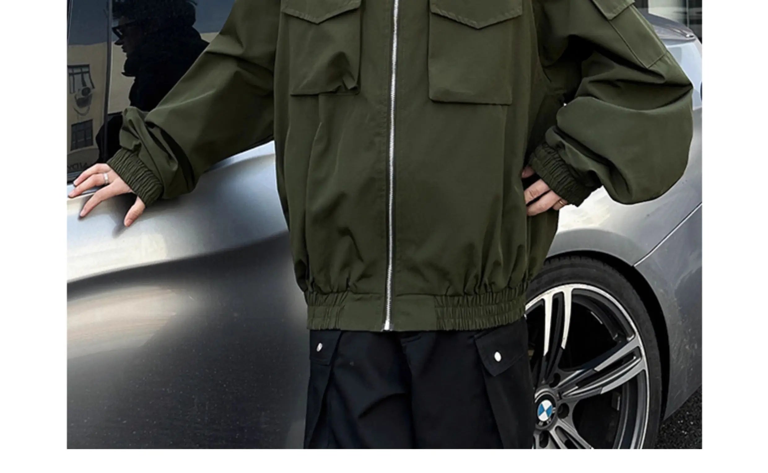 Threebooy Outdoor Work Jacket Men's Spring Autumn American Retro Zipper Coat Silhouette Bomber Handsome High Street Flying Work Jacket