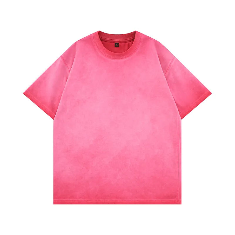 Threebooy  Mens Gradient Washed Loose Crew Neck Tee Streetwear Vintage Distressed Oversized Tshirt man Casual Fashion Trendy Basic Top