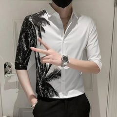 Threebooy Male Shirts Graphic Oversize White Half Sleeve Men's Shirt with Sleeves Designer Slim Fit Normal Fashion 2024 Korean Style Xxl I